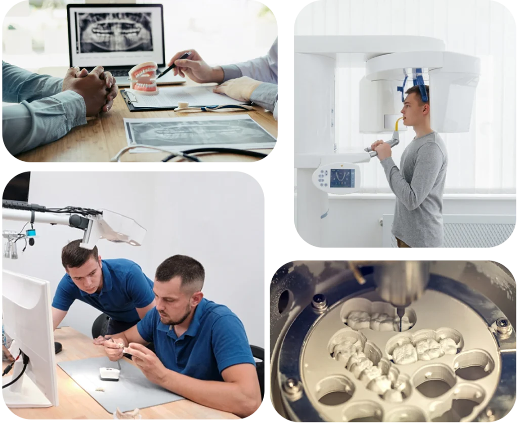 Overview of dental treatment in Turkey including consultation, 3D imaging, CAD/CAM design, and milling